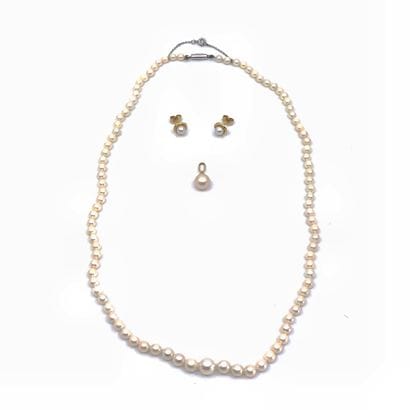 cultured pearl necklace, earring and pearl...
