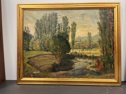 FRENCH WORKS Xth century
River bank
Framed...