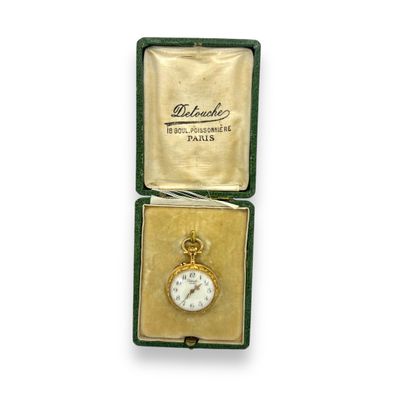 NECK WATCH in yellow gold 750° and green,...