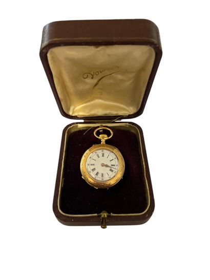 750° yellow gold collar-watch, white enamel...