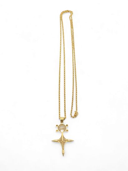 YELLOW GOLD 750° sautoir chain with a cross...