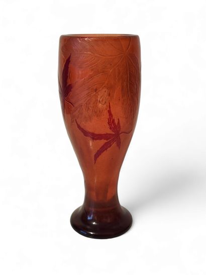 GALLE 
Orange-red vase on pedestal base 
Signed...