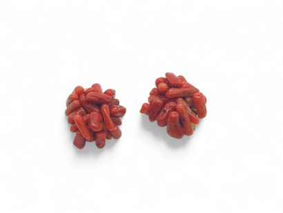PAIR of gold-plated and coral earrings