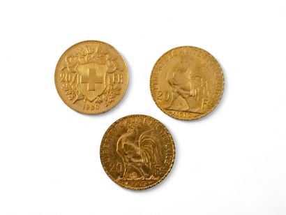LOT of gold coins including : 
Two 20 franc...