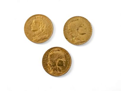 LOT of gold coins including : 
Two 20 franc...