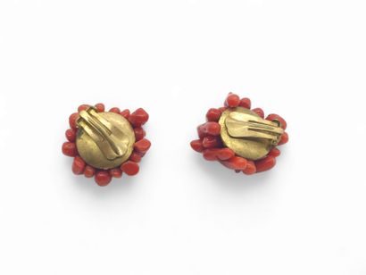PAIR of gold-plated and coral earrings