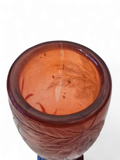 GALLE 
Orange-red vase on pedestal base 
Signed...