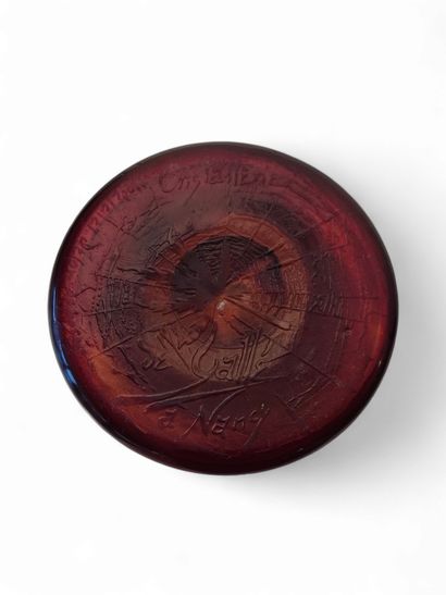 GALLE 
Orange-red vase on pedestal base 
Signed...
