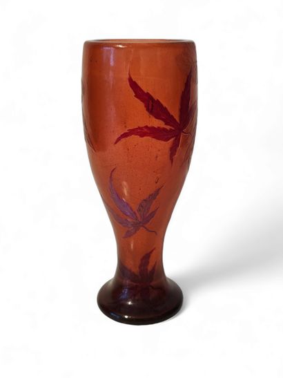 GALLE 
Orange-red vase on pedestal base 
Signed...