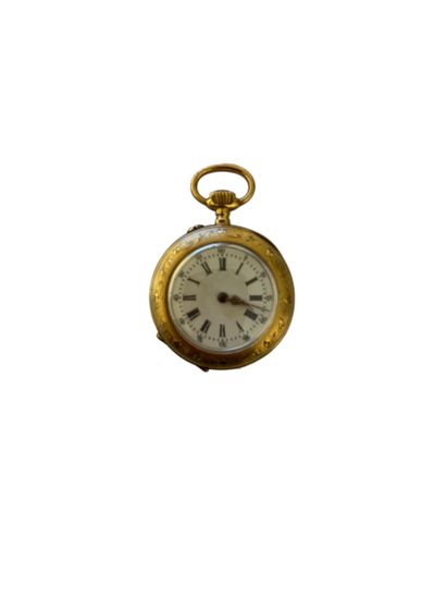 750° yellow gold collar-watch, white enamel...