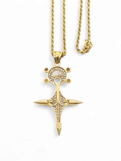 YELLOW GOLD 750° sautoir chain with a cross...