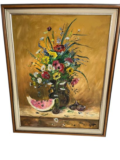 G Laffitte
Nature morte au fleurs, vase et...