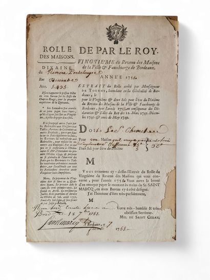 Lettre
Quittance de 1752 de bordeaux