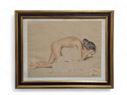 A RIVOIRE
Femme nue pensente 
Dessin réhaussé...