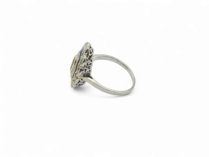 BAGUE en or deux tons 750° sertie d'un saphir...