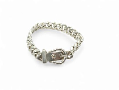 HERMES
Bracelet ceinture en argent 925° 
Signé...