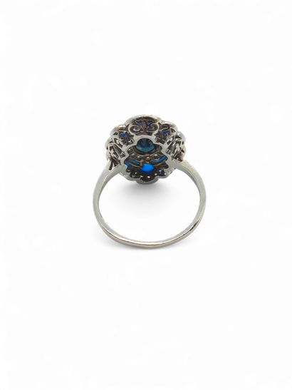 BAGUE en or deux tons 750° sertie d'un saphir...