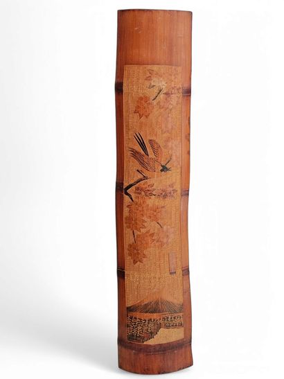 JAPAN 20th century 
Two engraved bamboos...