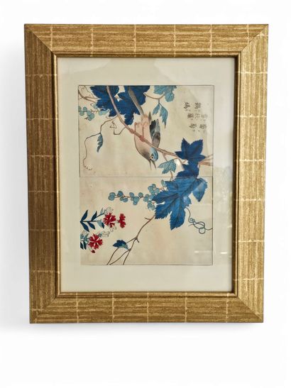 JAPAN Late 19th century 
Framed print, cut-out...