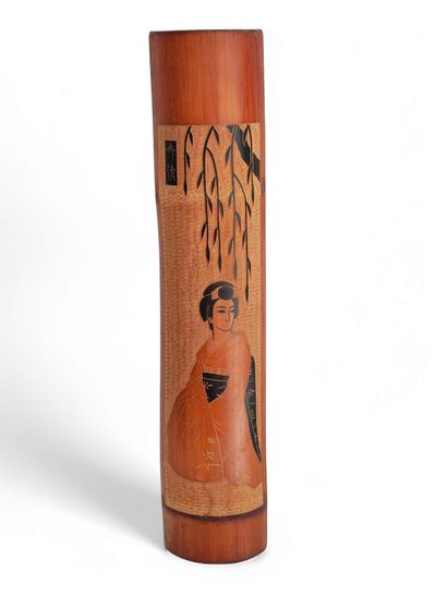 JAPAN 20th century 
Two engraved bamboos...