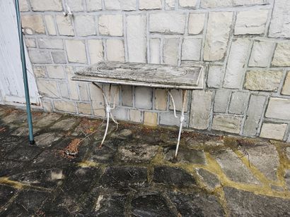 Two wrought-iron bistro tables with damaged...