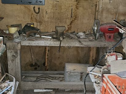 In a small garage
Wooden workbenches
As ...