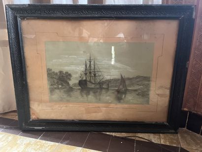 CESAIRE
Le bateau 
Dessin encadré et vitré
Signé...
