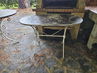 Wrought iron pedestal table with round marble...