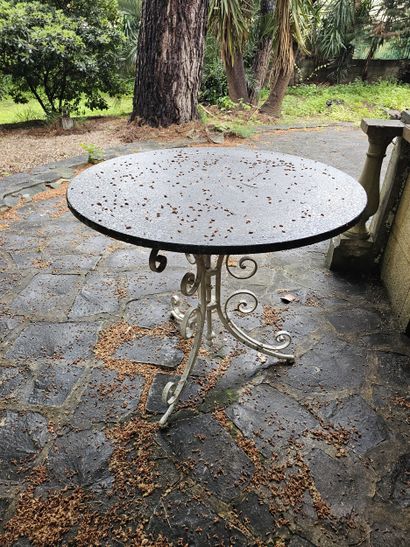 Wrought iron pedestal table with round marble...