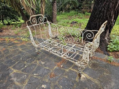 Two wrought-iron bistro tables with damaged...