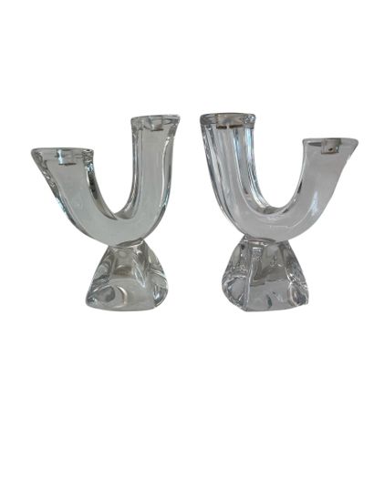 DAUM
Pair of two-light crystal candlesticks...
