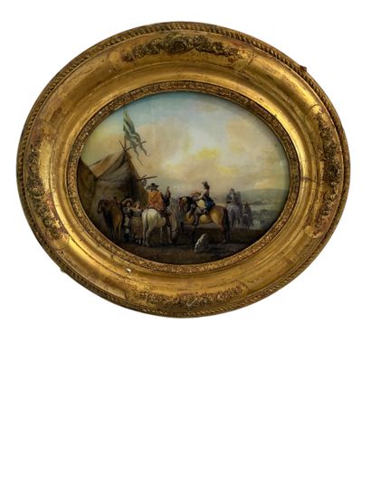 FIXE under glass representing a lively scene...