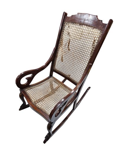 Pair of Louis XV style chairs, caned back...
