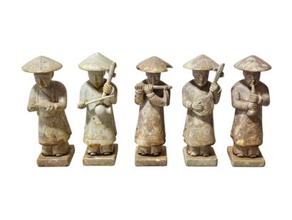 Asian work 
Set of five statuettes in hard...