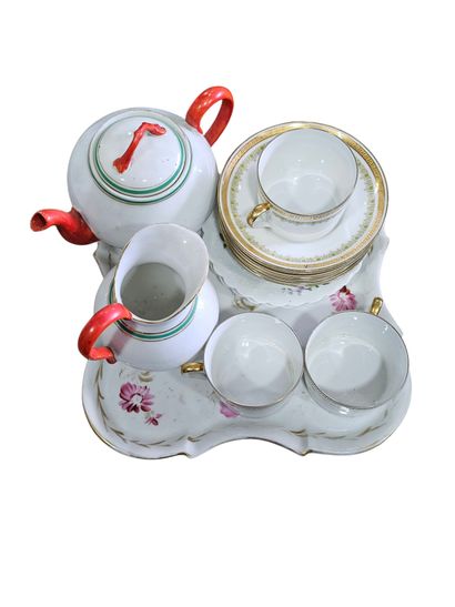 Trinket set including
Porcelain brocade and...