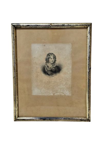 Framed and glazed black engraving of King...