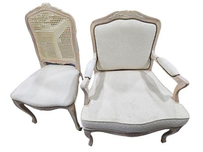 Pair of Louis XV style chairs, caned back...
