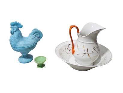 Trinket set including
Porcelain brocade and...