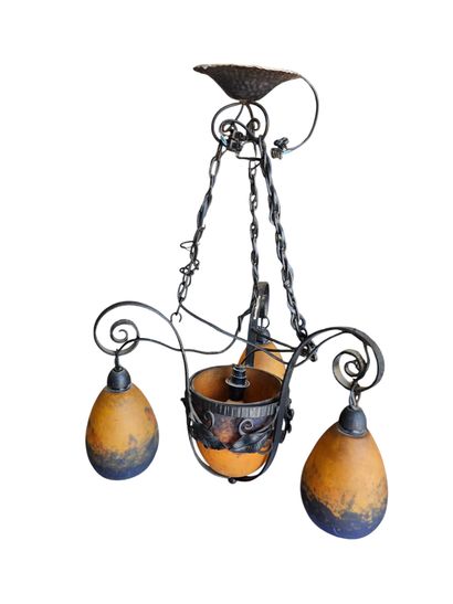 NOVEROY France
Three-light chandelier, wrought-iron...