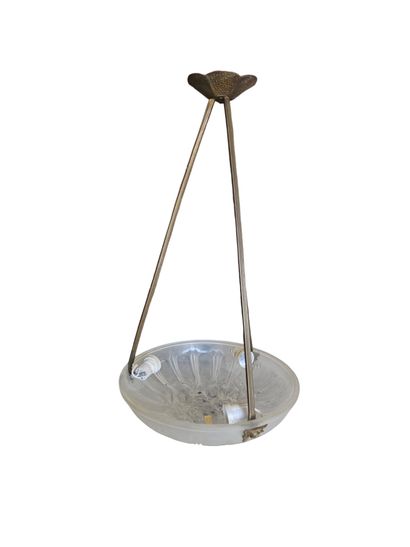 Two metal chandeliers and glass dome