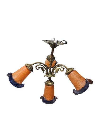 VERRERIE DE VIANNE
Bronze and tulip chandelier...