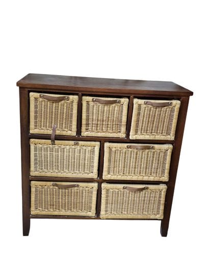 Small wooden lounge cabinet with seven wicker...