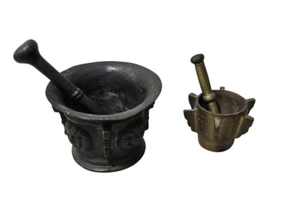 TWO MORTIERS in bronze