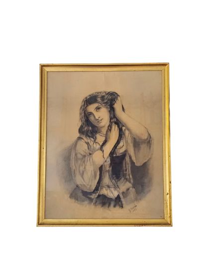 J David 1939
Portrait of a Woman 
Black pencil...