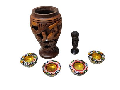 African travel souvenir set including
Mask,...
