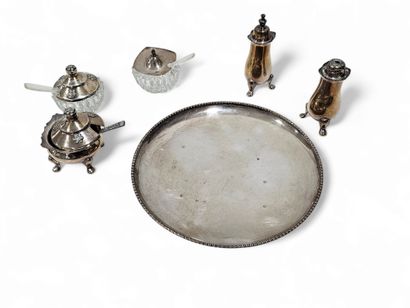 five-piece silver-plated CONDIMENT SET