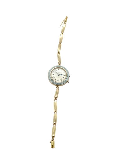 Lady's wristwatch, round metal case, blue...