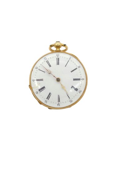 MONTRE DE COL en or jaune 750°, cadran émaillé...
