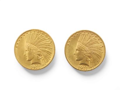DEUX PIECES de dix dollars de 1911, tête...