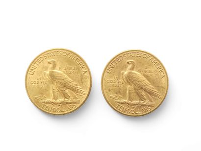 DEUX PIECES de dix dollars de 1932, tête...